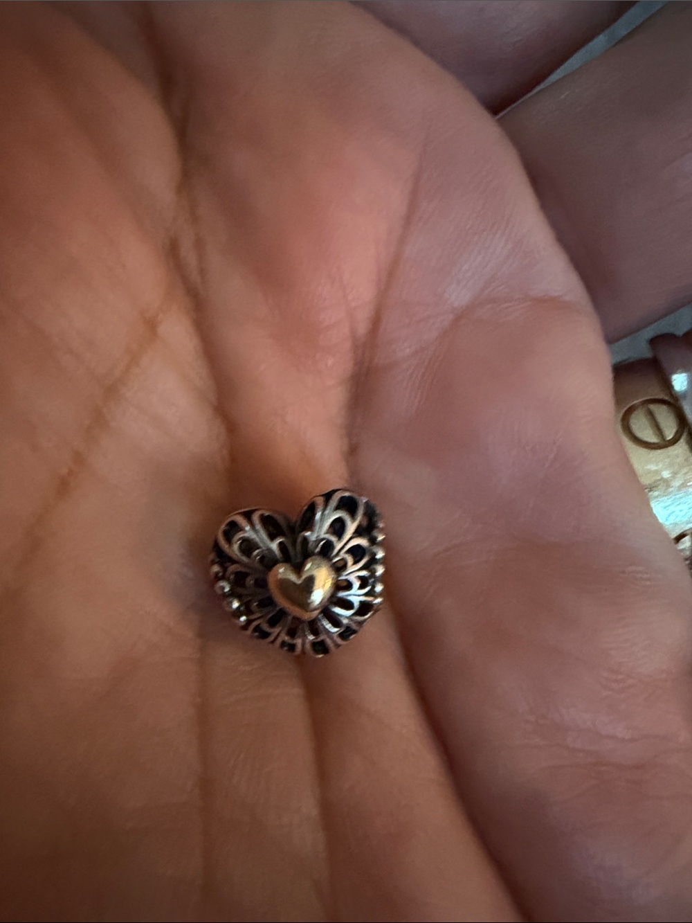 Pandora Silver Filigree Heart Charm with Gold Accent - Women Jewelry